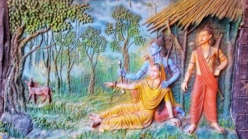 Abduction of Sita known as Sita Haran depiction from Ramayana in a temple in Nasik, Maharashtra, India.
