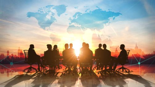 World Management Team in office silhouette 3d rendering